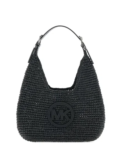 Michael Michael Kors Nolita Black Shoulder Bag With Leather Logo On The Front And Interwoven Design In Raffia Woman