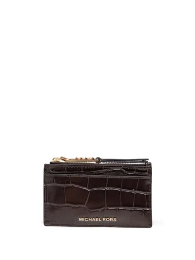 Michael Michael Kors Small Zip Card Case In Chocolate