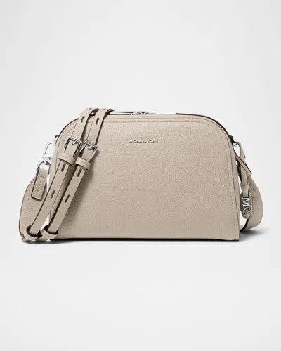 Michael Michael Kors Small Zip Leather Camera Crossbody Bag In Light Sand