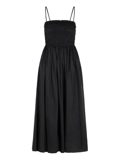 Michael Michael Kors Smocked-bodice Midi Dress In Black