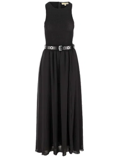 Michael Michael Kors Smocked Georgette Maxi Dress In Black