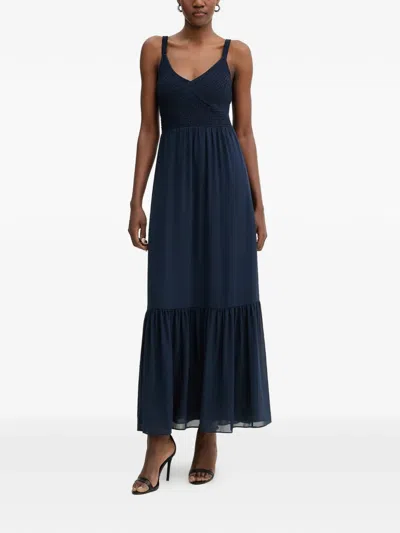 Michael Michael Kors Smocked Ruffled Maxi Dress In Blue