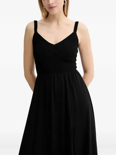 Michael Michael Kors Smocked-waist Ruffled Midi Dress In Black