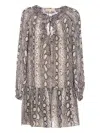 Michael Michael Kors Snake-print Ruffled Dress In Gray