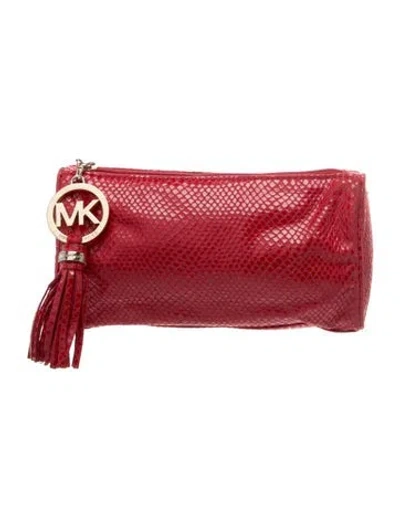 Pre-owned Michael Michael Kors Snakeskin Clutch In Red