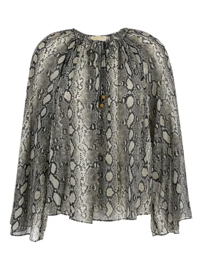 Michael Michael Kors Snakeskin-print Blouse In Gray