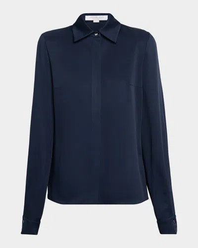 Michael Michael Kors Split-sleeve Satin Shirt In Blue
