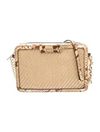 Pre-owned Michael Michael Kors Straw Crossbody Bag In Neutral