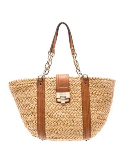 Pre-owned Michael Michael Kors Straw Tote In Neutrals