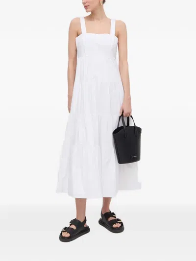 Michael Michael Kors Stretch Cotton Poplin Tiered Midi Dress In White