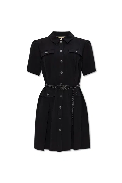MICHAEL MICHAEL KORS STRETCH CREPE BELTED SHIRTDRESS