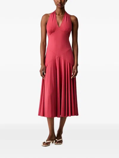 Michael Michael Kors Stretch Matte Jersey Halter Midi Dress In Red