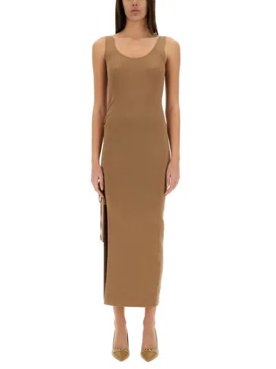 Michael Michael Kors Stretch Wool Blend Camisole Dress In Brown