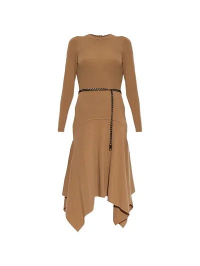 Michael Michael Kors Stretch Wool Handkerchief Dress In Brown