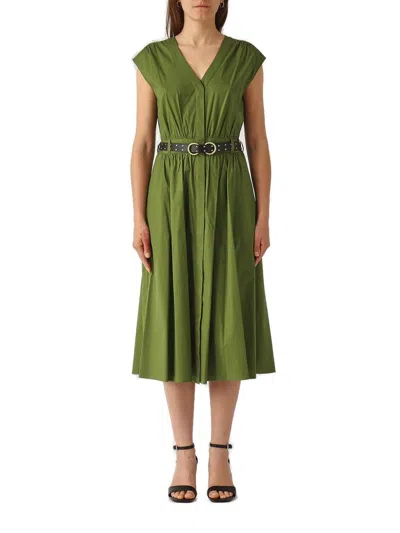 Michael Michael Kors V-neck Sleeveless Waist Dress In Green