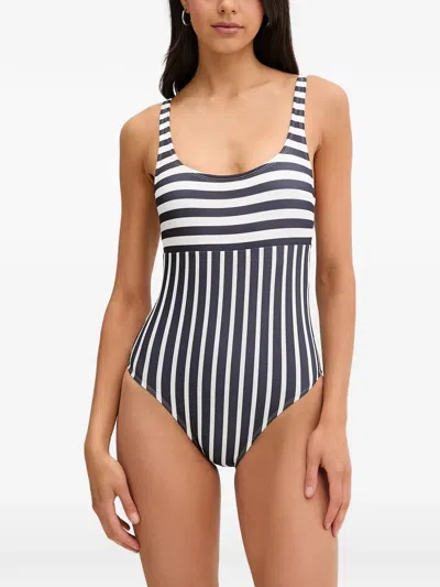 Michael Michael Kors Striped Scoop-neck Swimsuit In Black