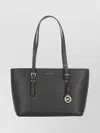 Michael Michael Kors Quinn Black Medium Tote Bag With Removable Logo Charm And Embossed Logo Lettering On The Front In Gr In Black