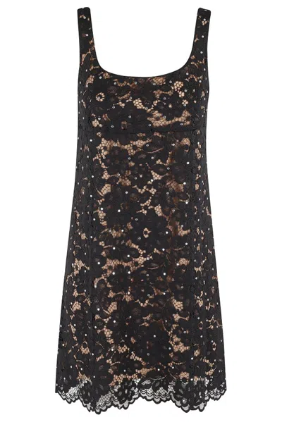 Michael Michael Kors Studded Corded Floral Lace Mini Dress In Black