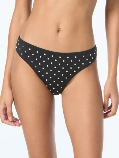 Michael Michael Kors Studded High Leg Bikini Bottom In Black