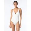 Michael Michael Kors Studded O Ring Scoop Neck One Piece Swimsuit In White
