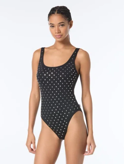Michael Michael Kors Studded Scoop Neck One Piece Swimsuit In Black