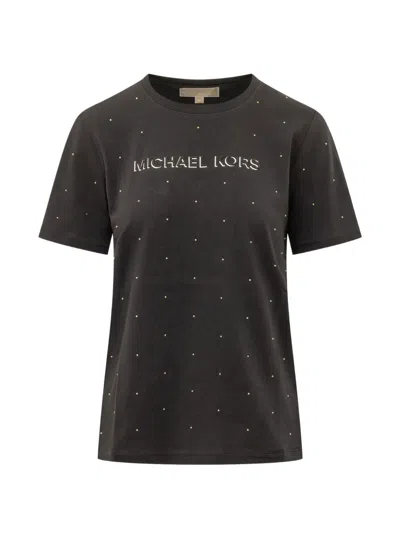 Michael Michael Kors Stud-embellished Logo-print T-shirt In Gray