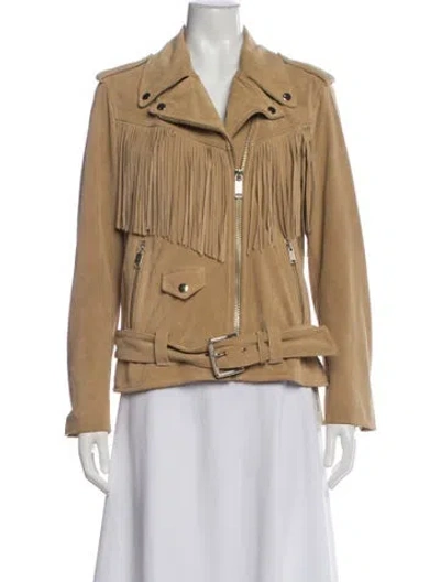 Pre-owned Michael Michael Kors Suede Biker Jacket In Neutral