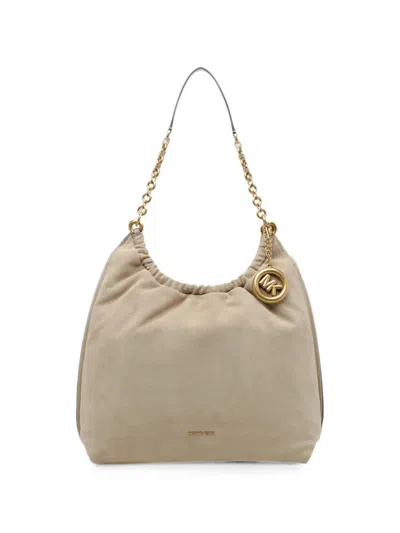 Michael Michael Kors Suede Logo-charm Shoulder Bag In Brown