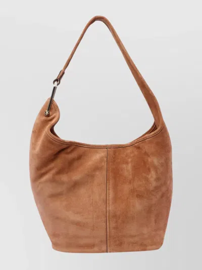 Michael Michael Kors Suede Shoulder Bag Metal Hardware In Brown