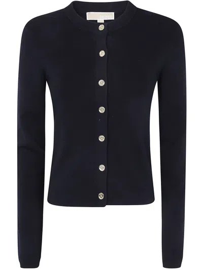 Michael Michael Kors Merino Rib Crewneck Cardigan In Black