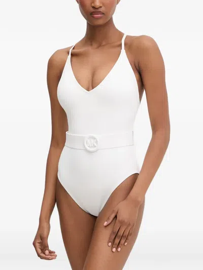 Michael Michael Kors Swimsuit With Belt And Criss-cross Back In White