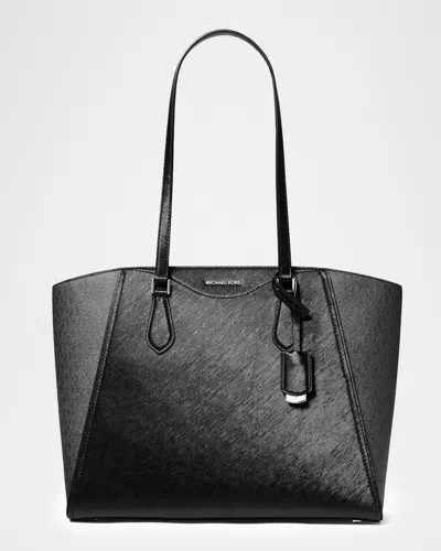 Michael Michael Kors Taryn Large Metallic Leather Tote Bag In Black