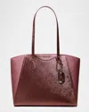 Michael Michael Kors Taryn Large Metallic Leather Tote Bag In Burgundy