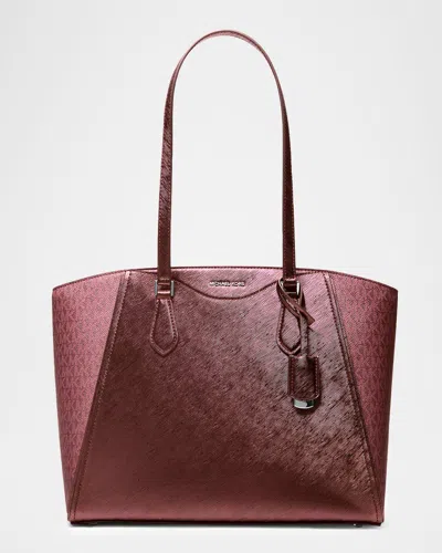 Michael Michael Kors Taryn Large Metallic Leather Tote Bag In Burgundy