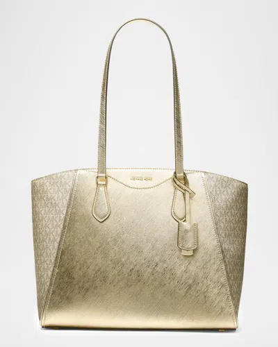 Michael Michael Kors Taryn Large Metallic Leather Tote Bag In Gold