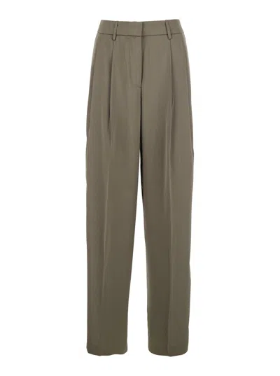 Michael Michael Kors Tech Fabric Wide-leg Trousers With Belt Loops And Relaxed Fit In Green