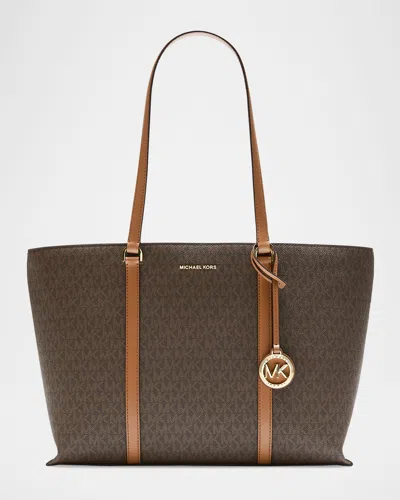 Michael Michael Kors Temple Monogram Logo Tote Bag In Brown