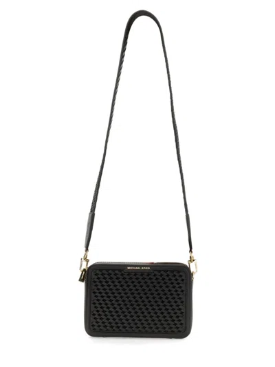 Michael Michael Kors Textured Rectangular Black Leather Shoulder Bag