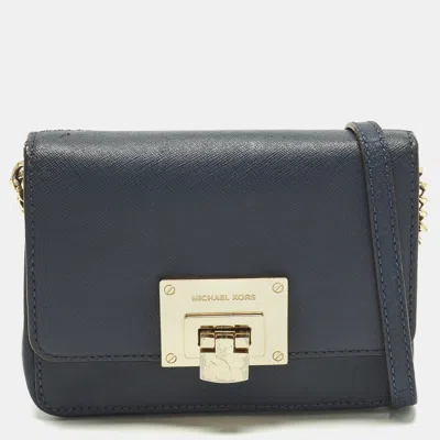 Pre-owned Michael Michael Kors Tina Navy Blue Leather Crossbody Bag