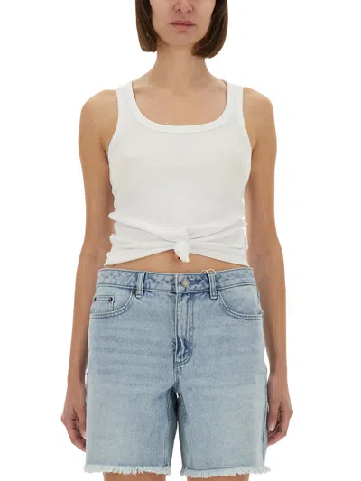 Michael Michael Kors Knit Tank Top With Front Lacing In White