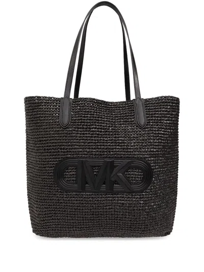 Michael Michael Kors Tote Handbag L Black Raffia Black Logo