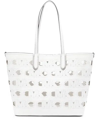 Michael Michael Kors Tote Handbag L White Die Cut Embroidered Logos