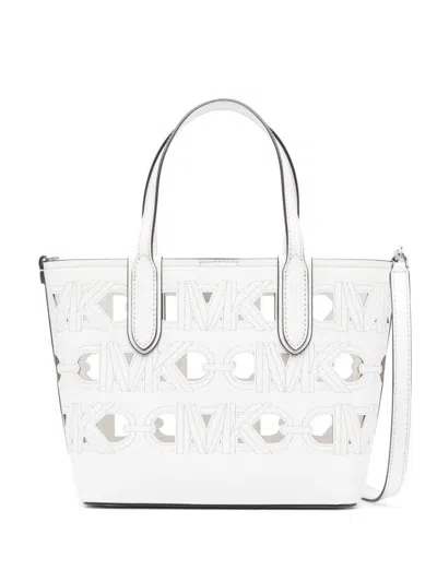 Michael Michael Kors Tote Handbag M White Die Cut Embroidered Logo
