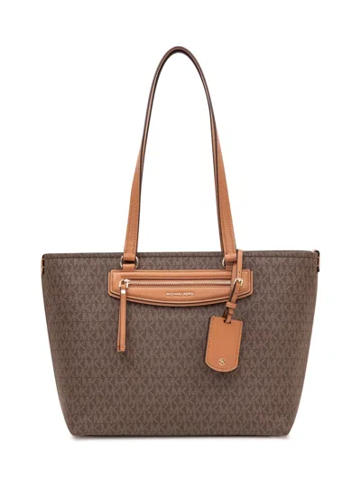 Michael Michael Kors Tote Handbag With Long Handles And Pocket In Brn/acorn
