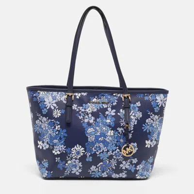 Pre-owned Michael Michael Kors Travel Jet Set Saffiano Leather Tote In Blue