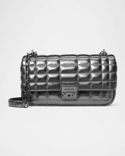 Michael Michael Kors Tribeca Convertible Quilted Metallic Leather Shoulder Bag In Gunmetal