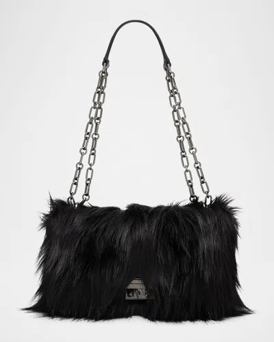 Michael Michael Kors Tribeca Large Faux Fur Crossbody Bag In Black