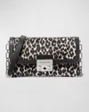 Michael Michael Kors Tribeca Large Leopard Calf Hair Wallet On Chain In Black Mult