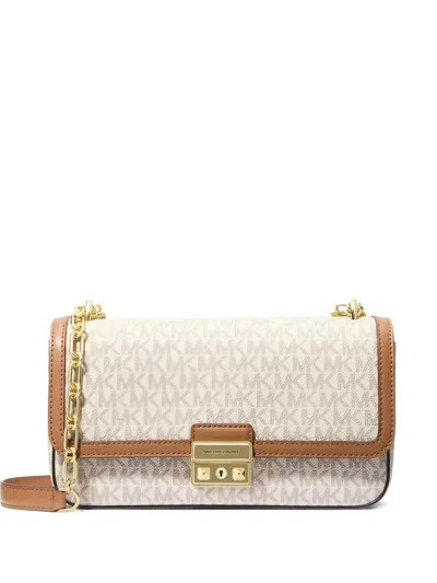 Michael Michael Kors Tribeca Large Signature Logo Shoulder Bag In Neutral