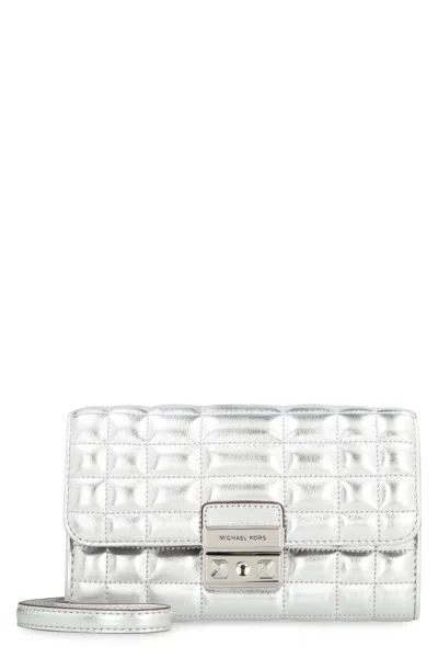 Michael Michael Kors Tribeca Leather Wallet On Chain In Blue